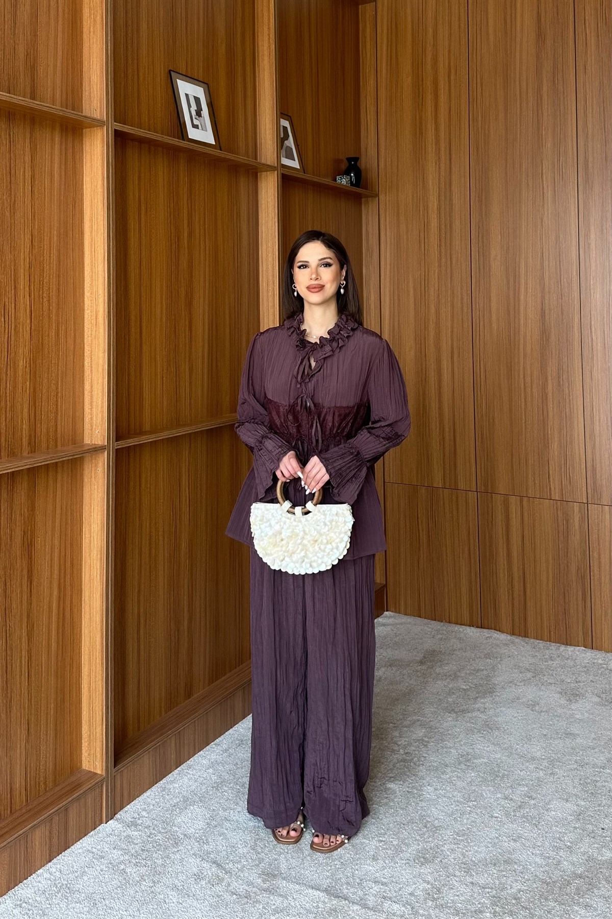 Önden Bağlamalı Pantolon Takım - BORDO