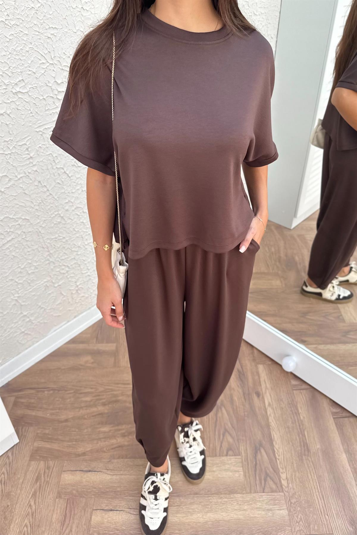 Oysho Tişört Pantolon Takım - KAHVE