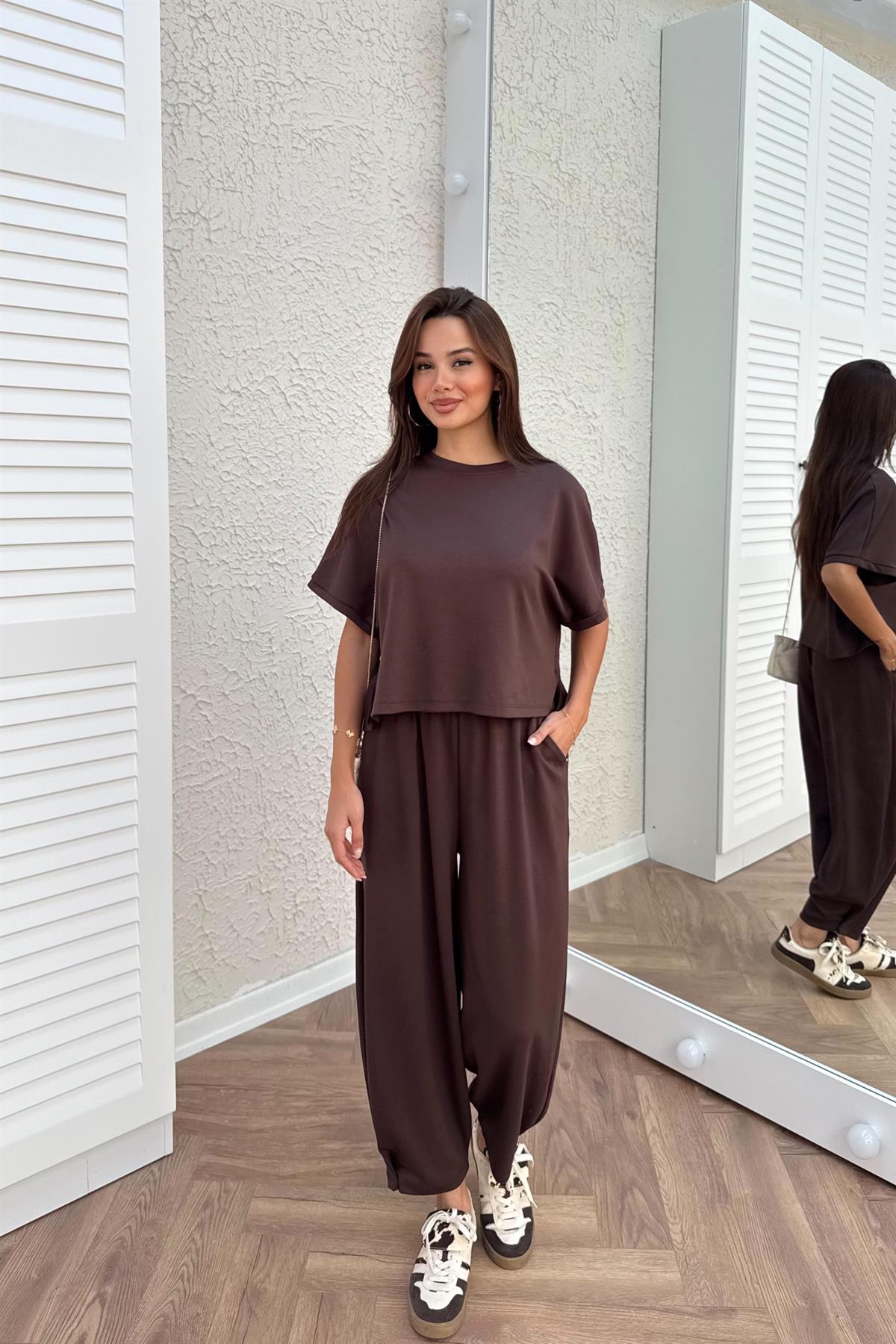 Oysho Tişört Pantolon Takım - KAHVE