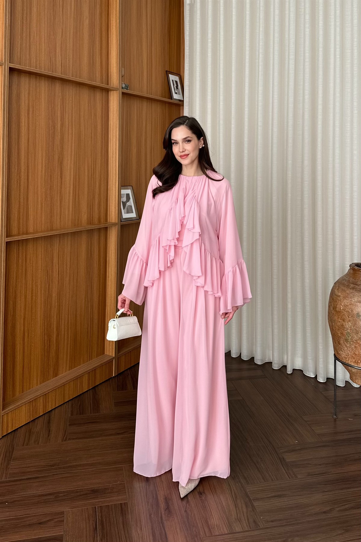 Parla Fırfırlı Pantolon Takım - PEMBE