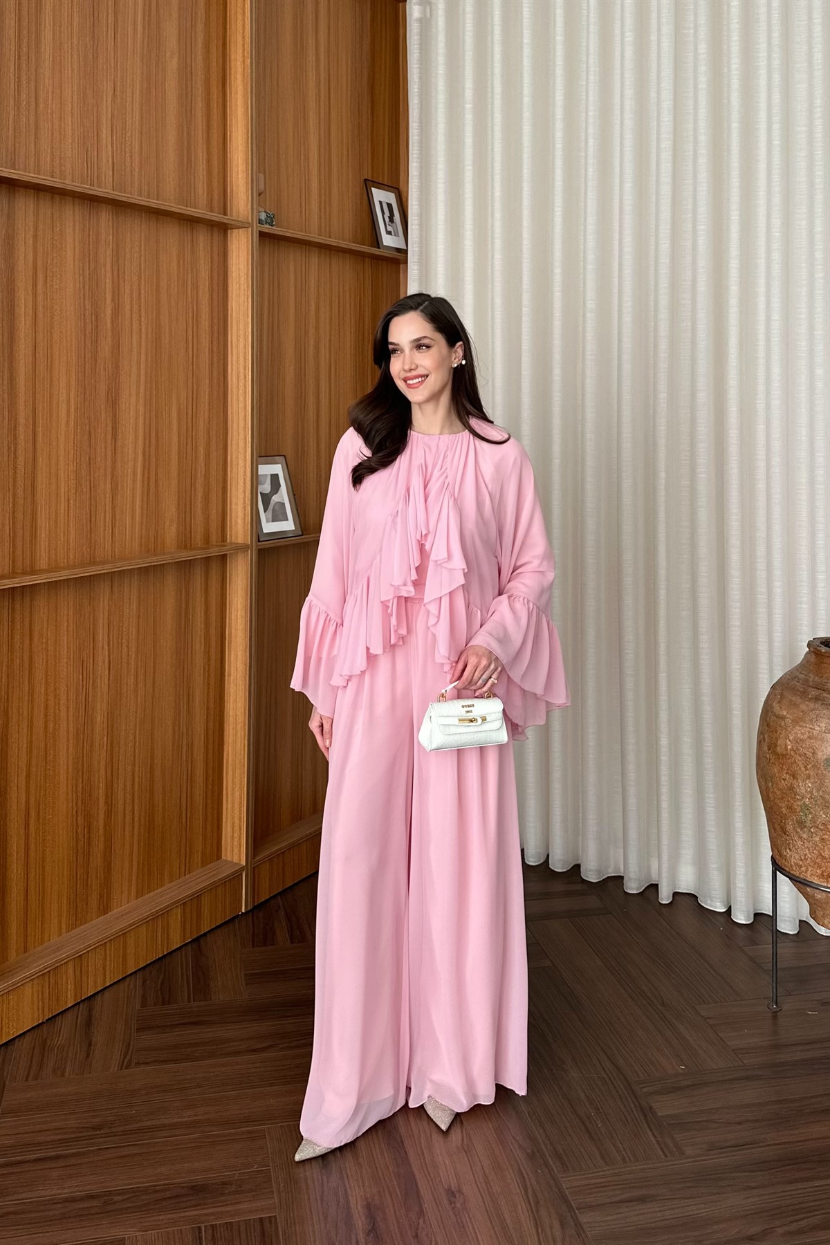 Parla Fırfırlı Pantolon Takım - PEMBE