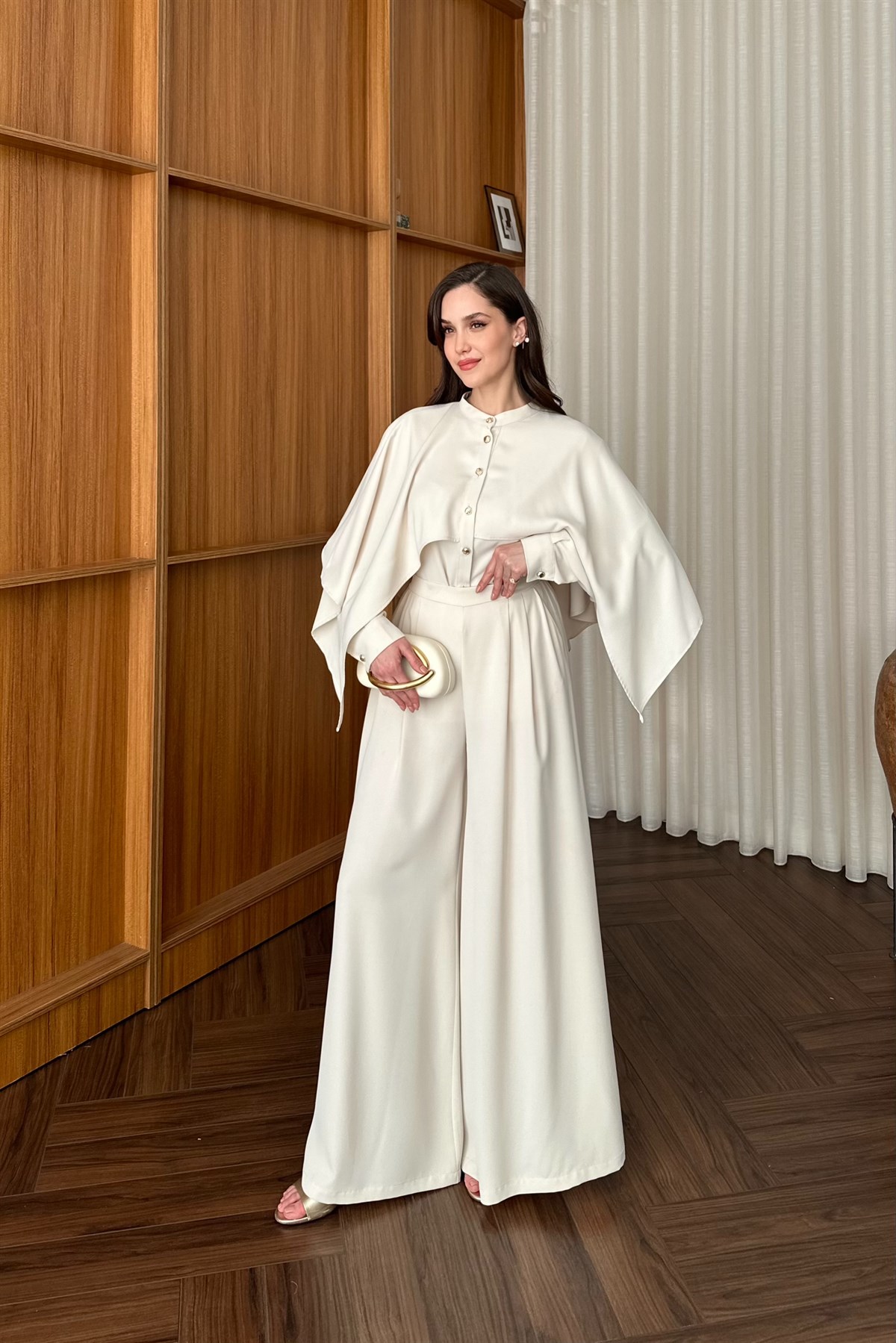 Pelerin Detaylı Pantolon Takım - TAŞ