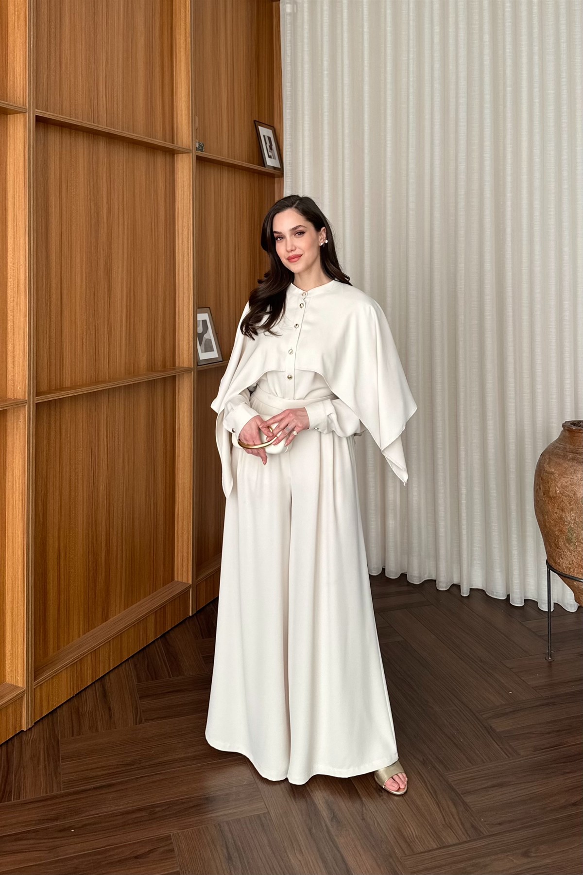Pelerin Detaylı Pantolon Takım - TAŞ