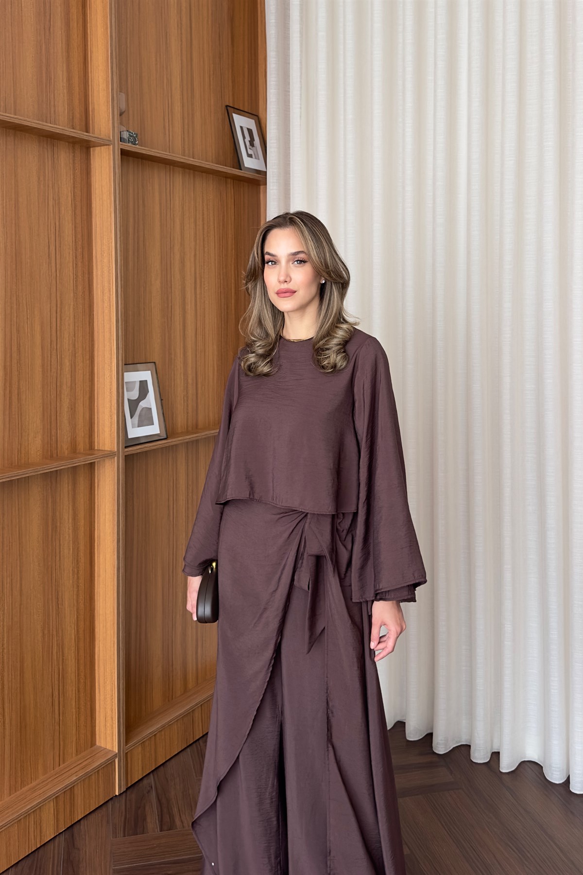 Pelerinli Pantolon Takım - KAHVE