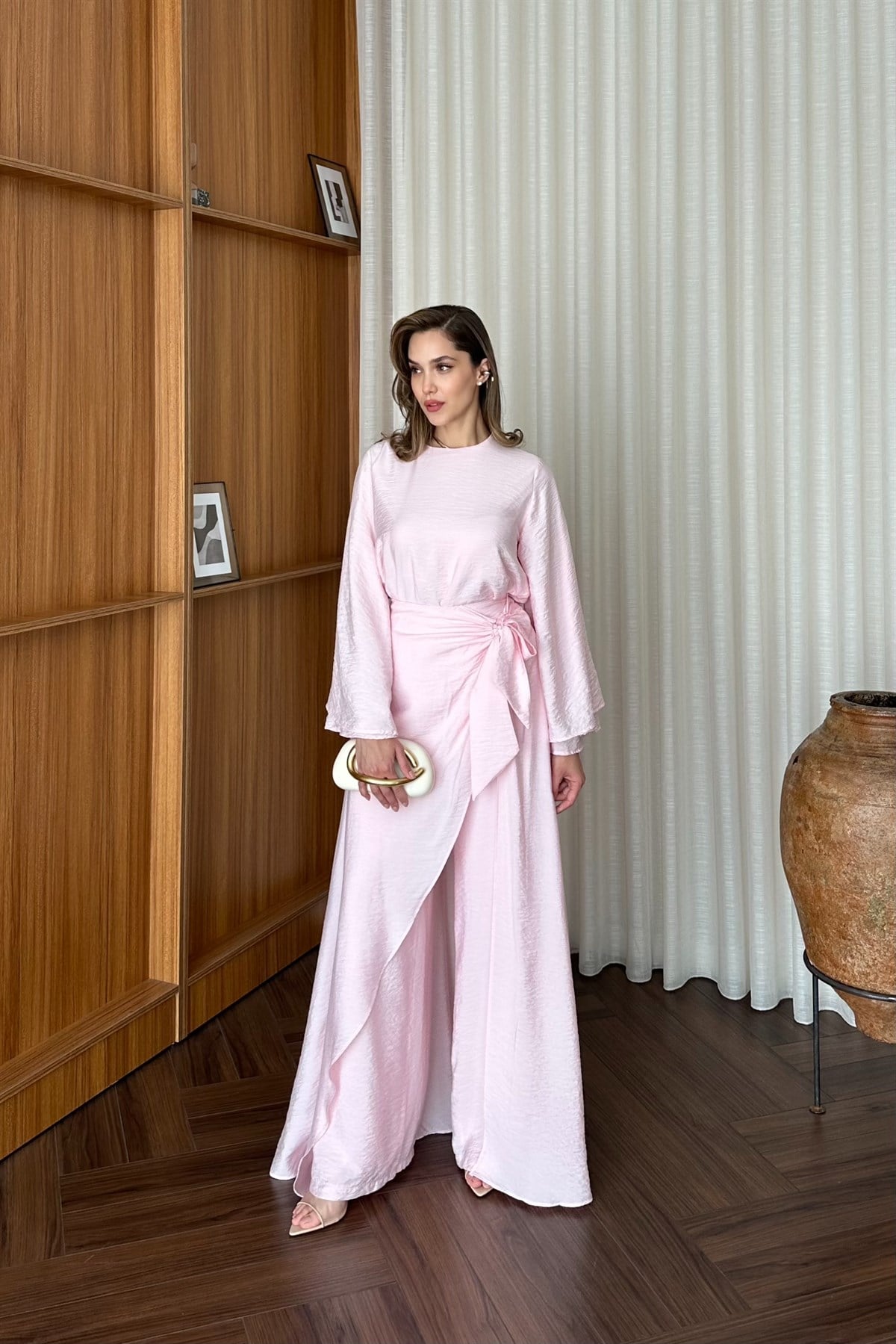 Pelerinli Pantolon Takım - PEMBE