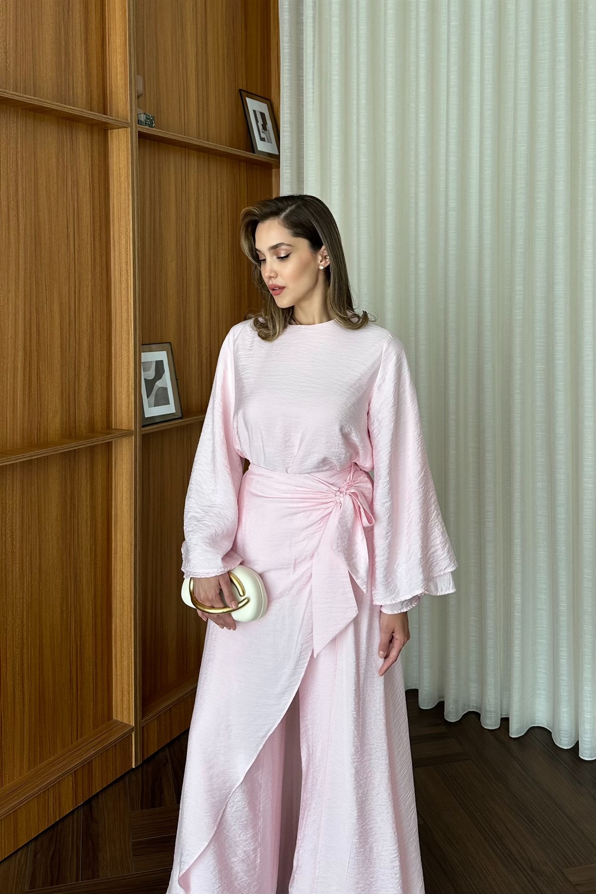 Pelerinli Pantolon Takım - PEMBE