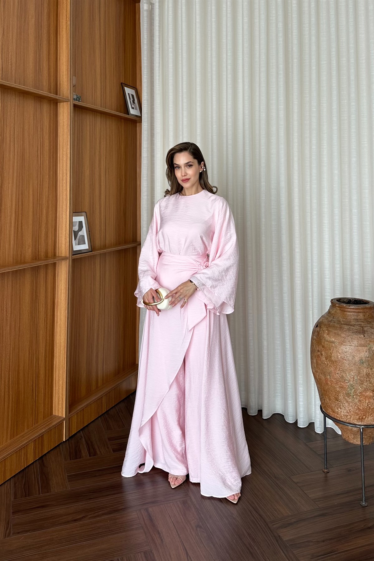 Pelerinli Pantolon Takım - PEMBE