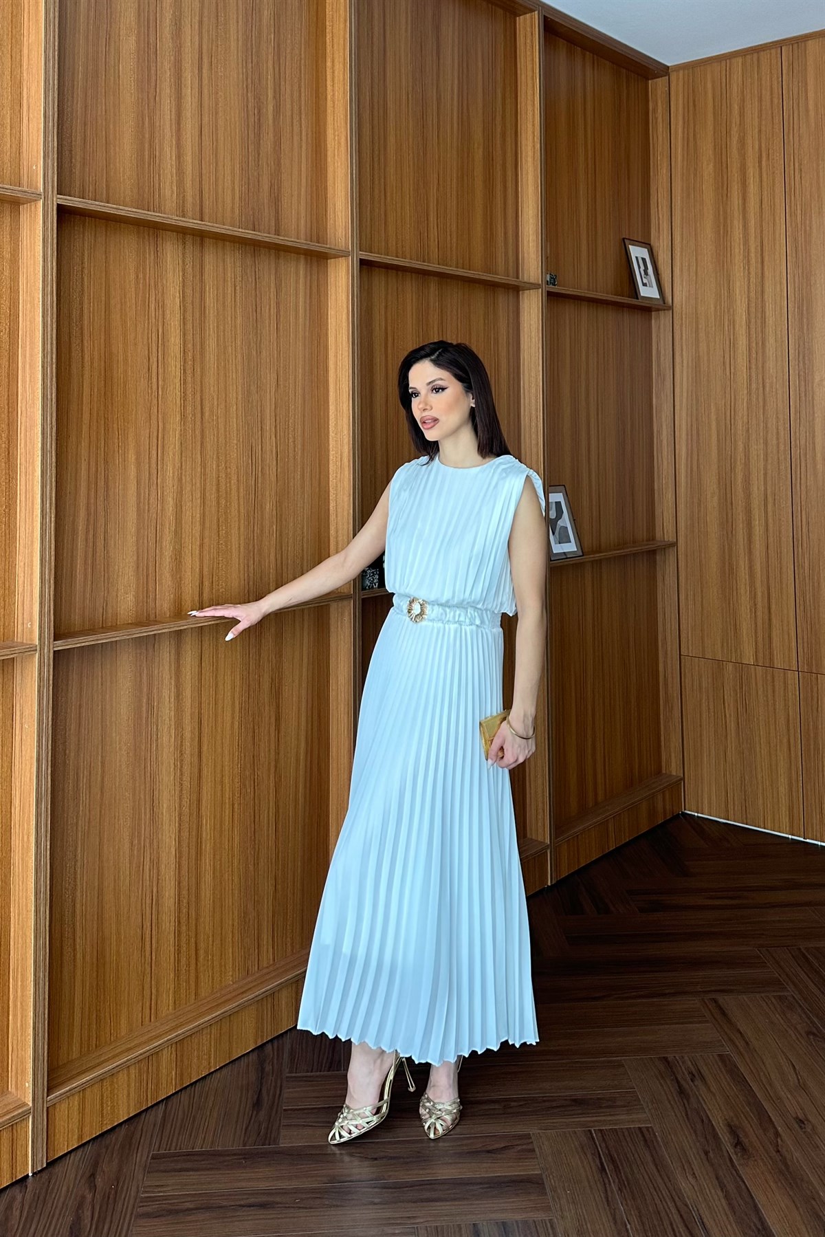 Pilise Detaylı Elbise - BEYAZ