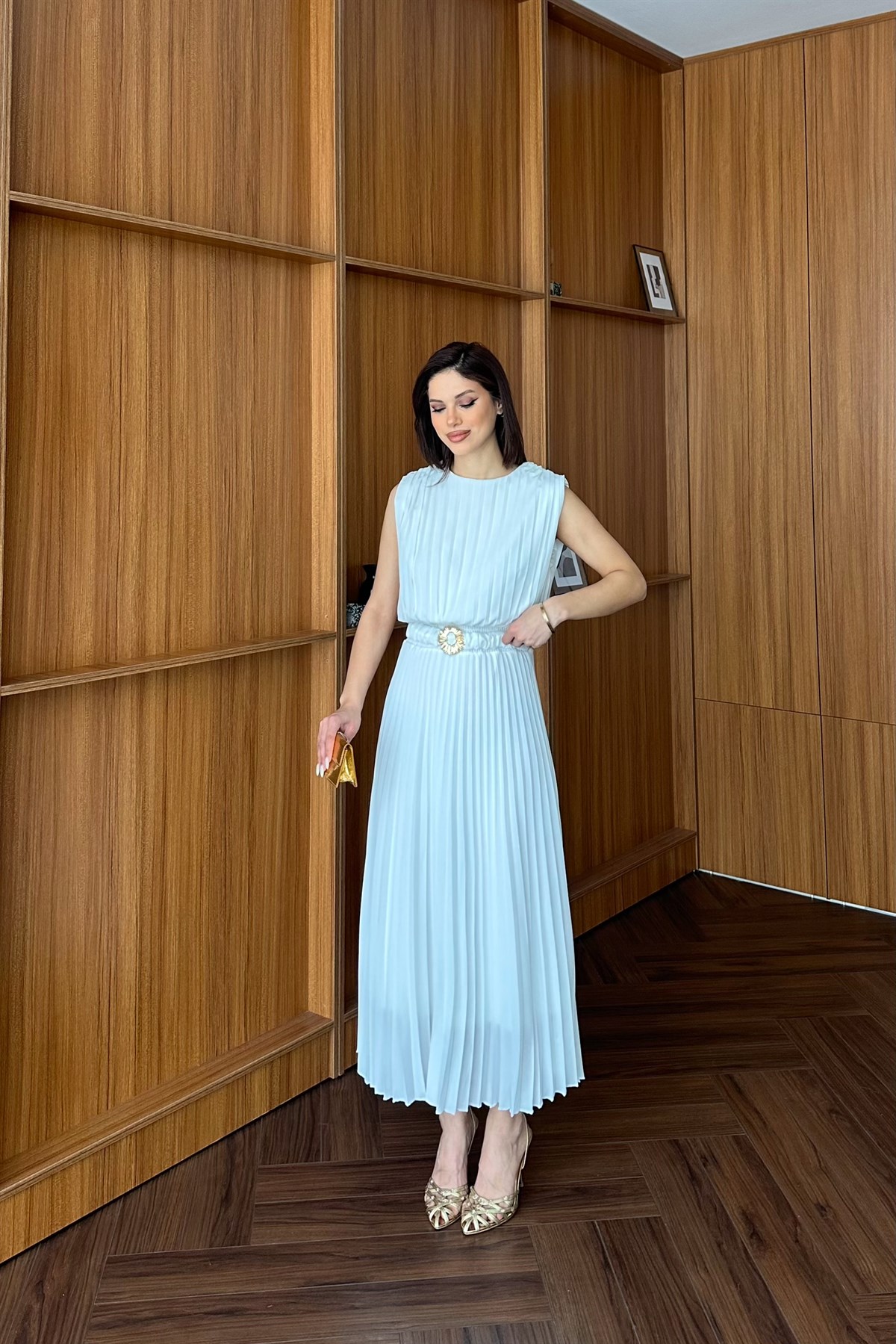 Pilise Detaylı Elbise - BEYAZ