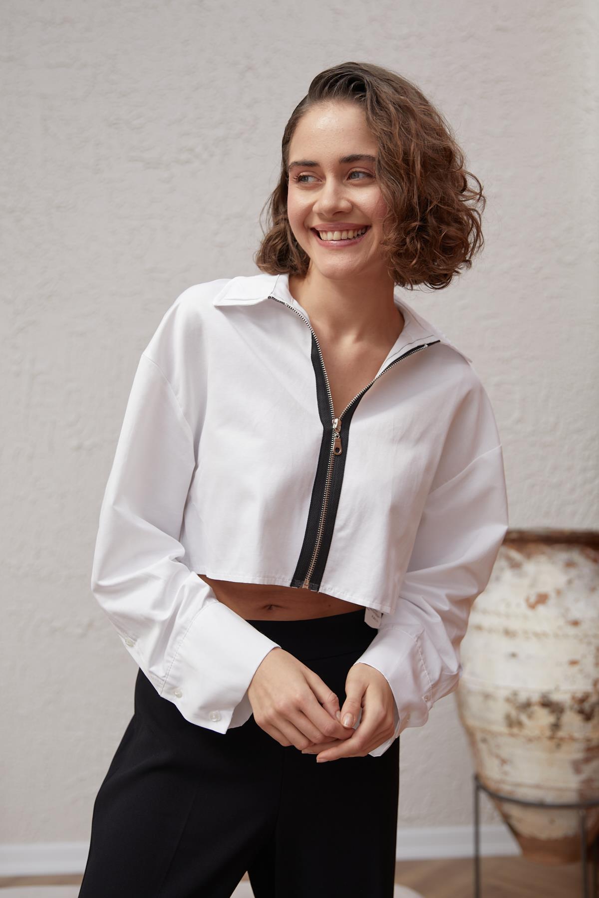 Poplin Crop Gömlek - BEYAZ