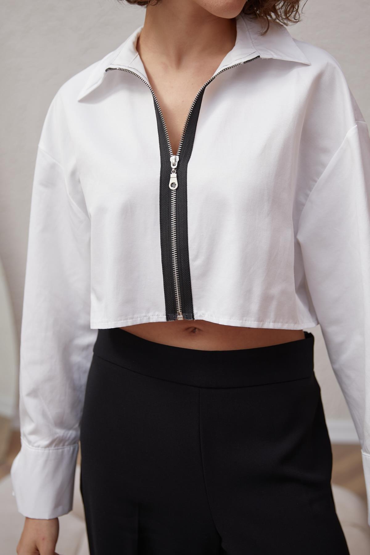 Poplin Crop Gömlek - BEYAZ