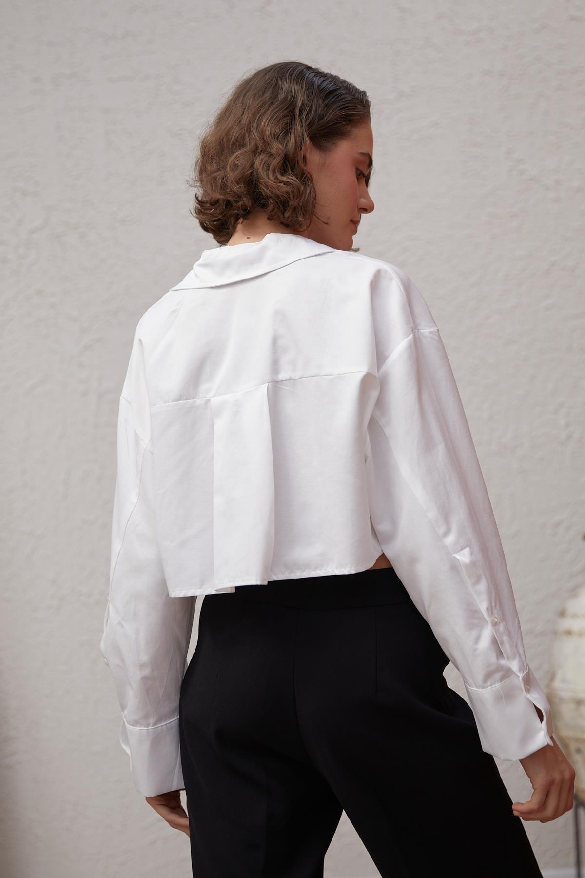 Poplin Crop Gömlek - BEYAZ