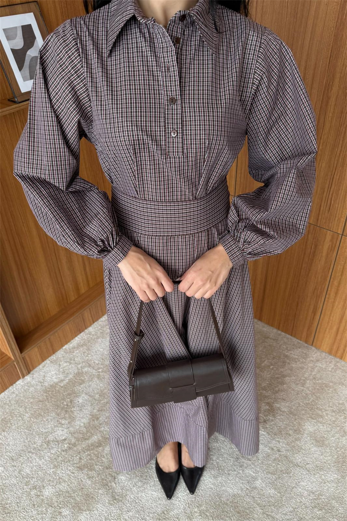 Pötikare Desenli Elbise - KAHVE