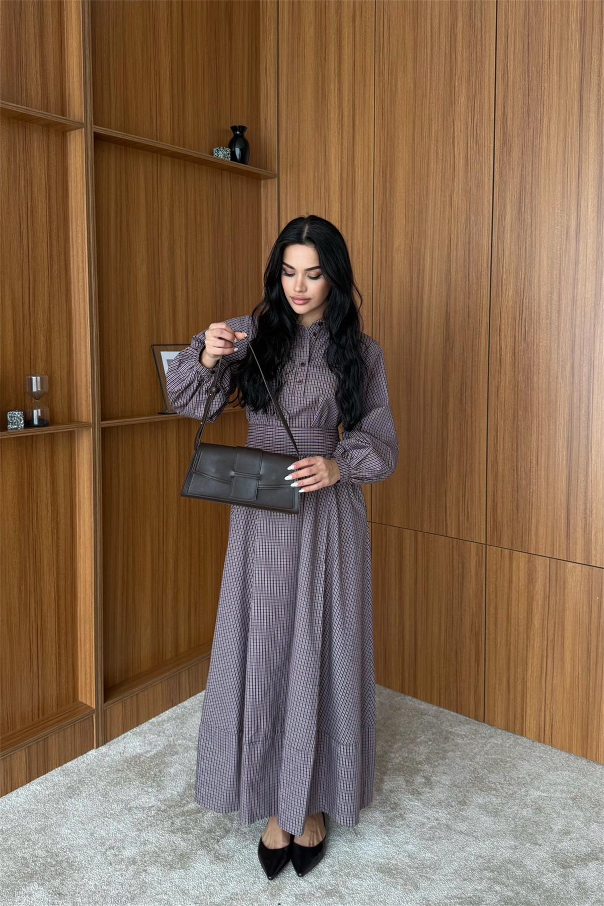 Pötikare Desenli Elbise - KAHVE