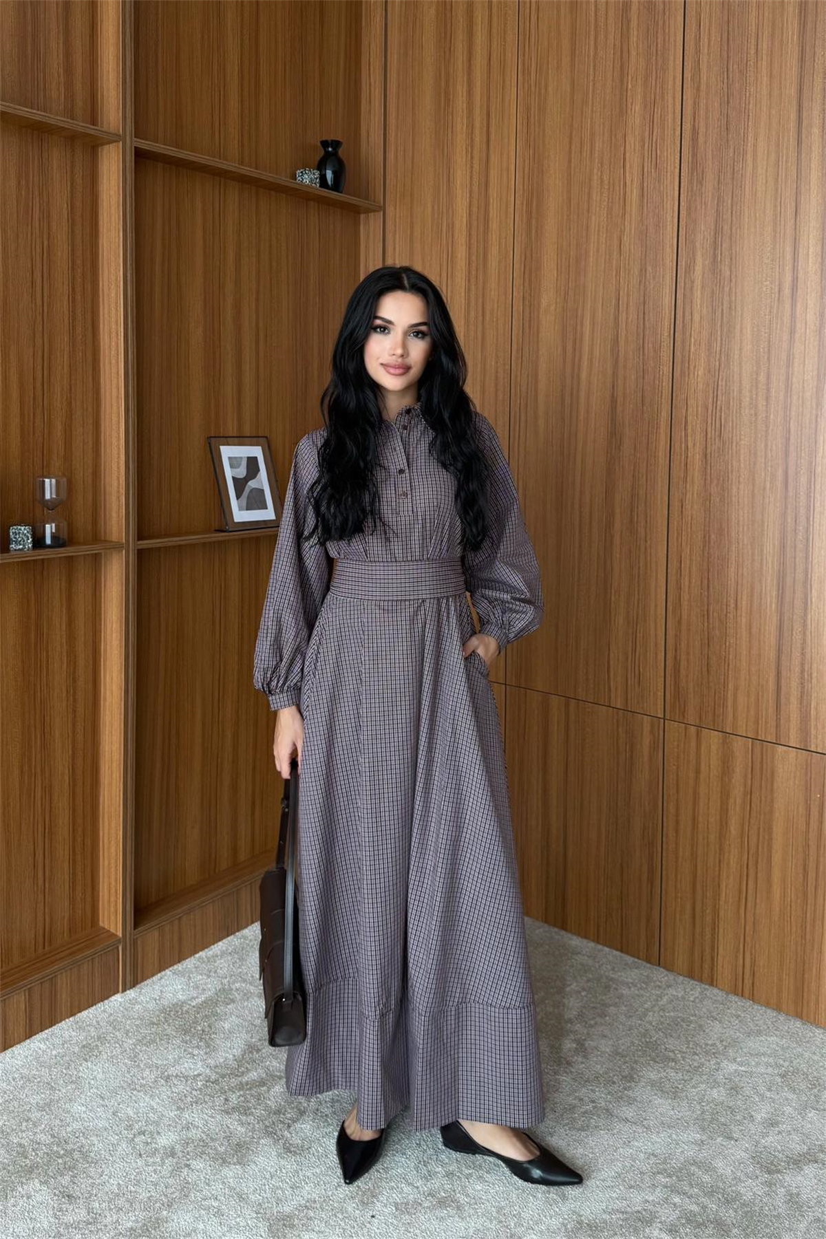 Pötikare Desenli Elbise - KAHVE