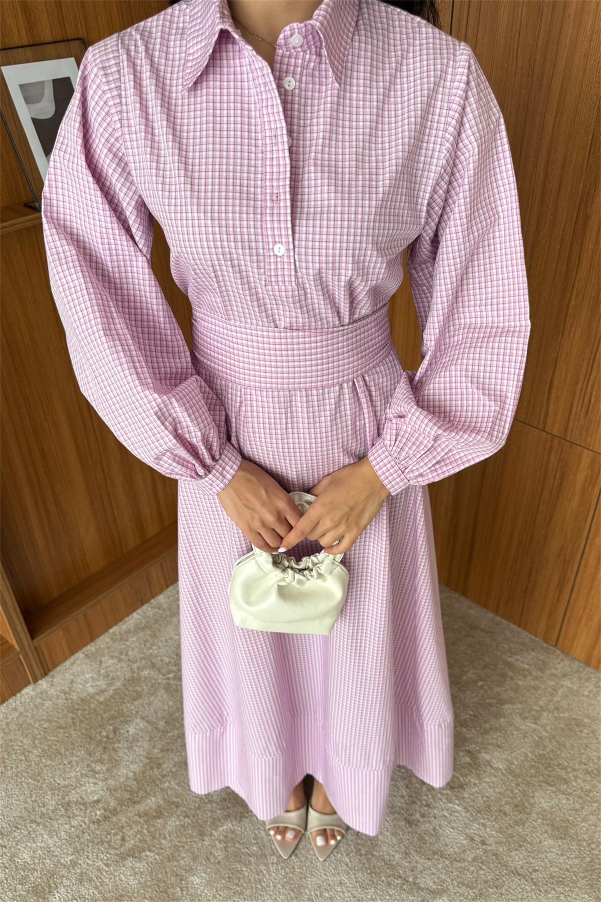 Pötikare Desenli Elbise - PEMBE