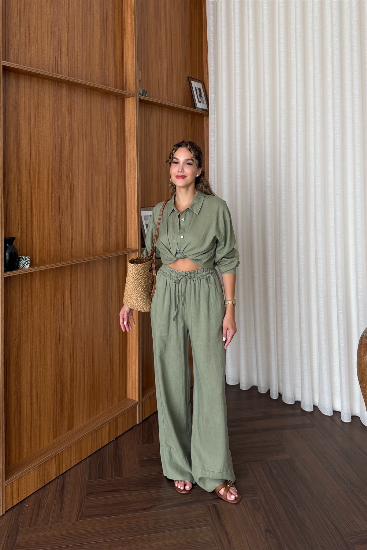 Premium Keten Pantolonlu Takım - HAKİ