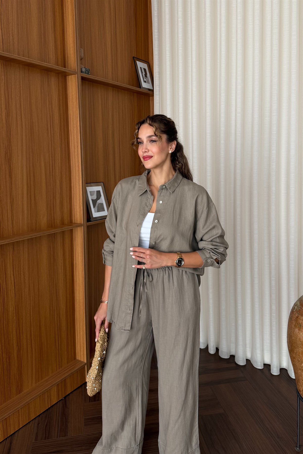 Premium Keten Pantolonlu Takım - VİZON