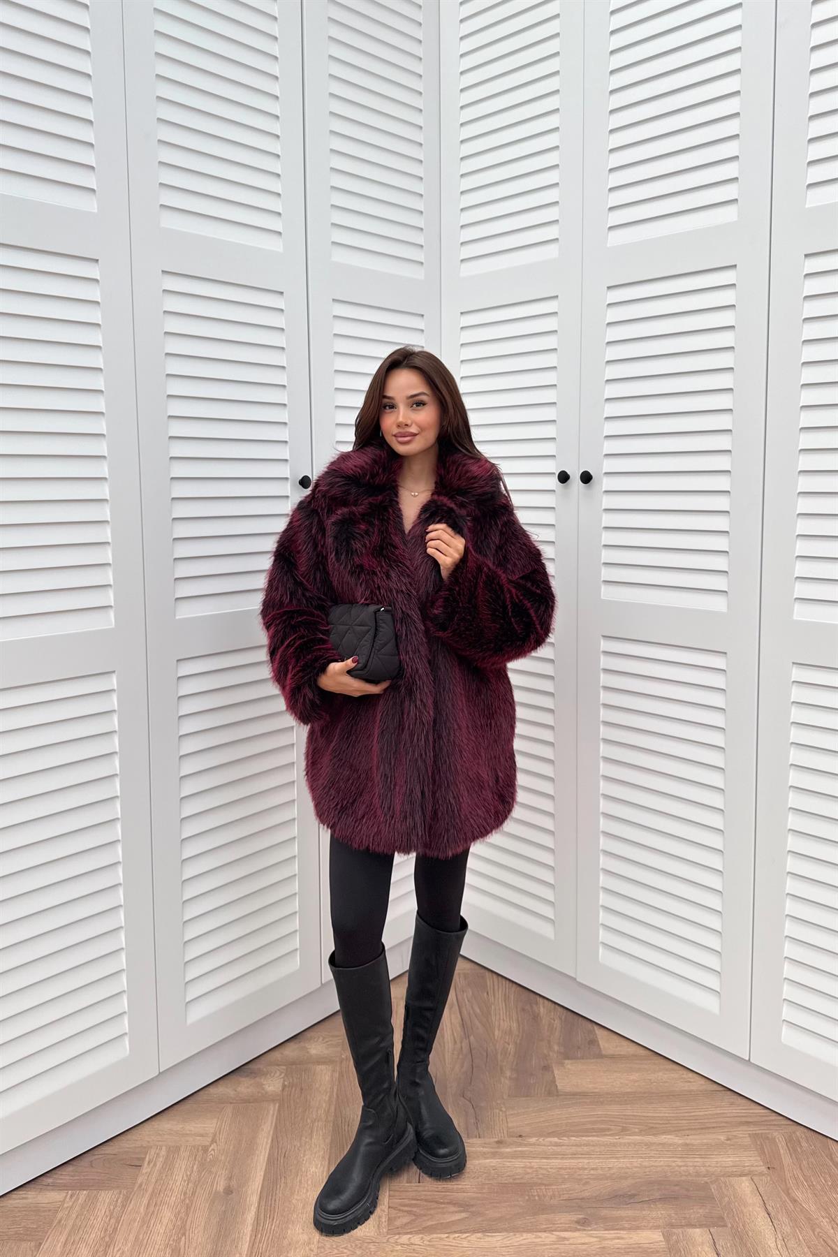 Premium Kürk Kaban - BORDO