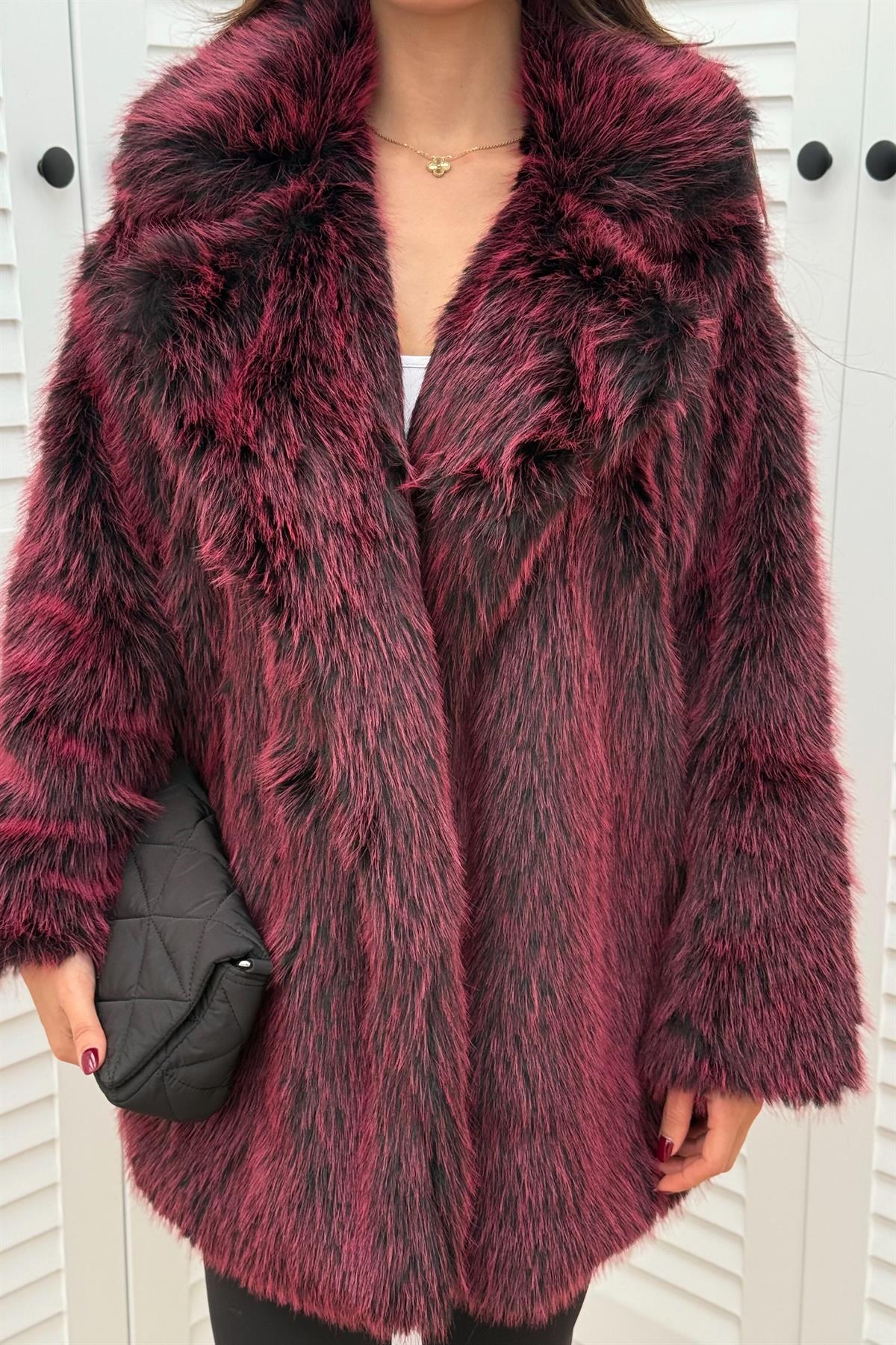 Premium Kürk Kaban - BORDO