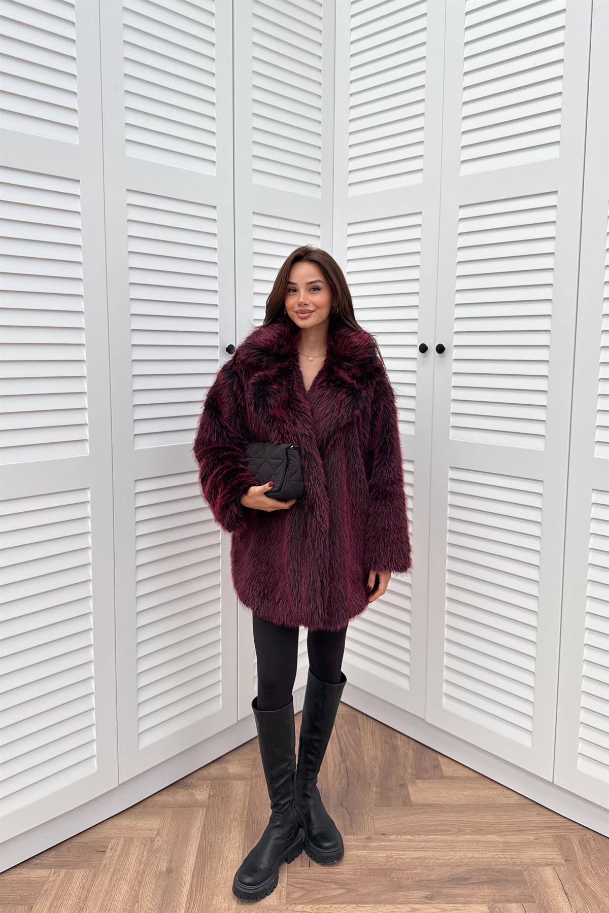 Premium Kürk Kaban - BORDO