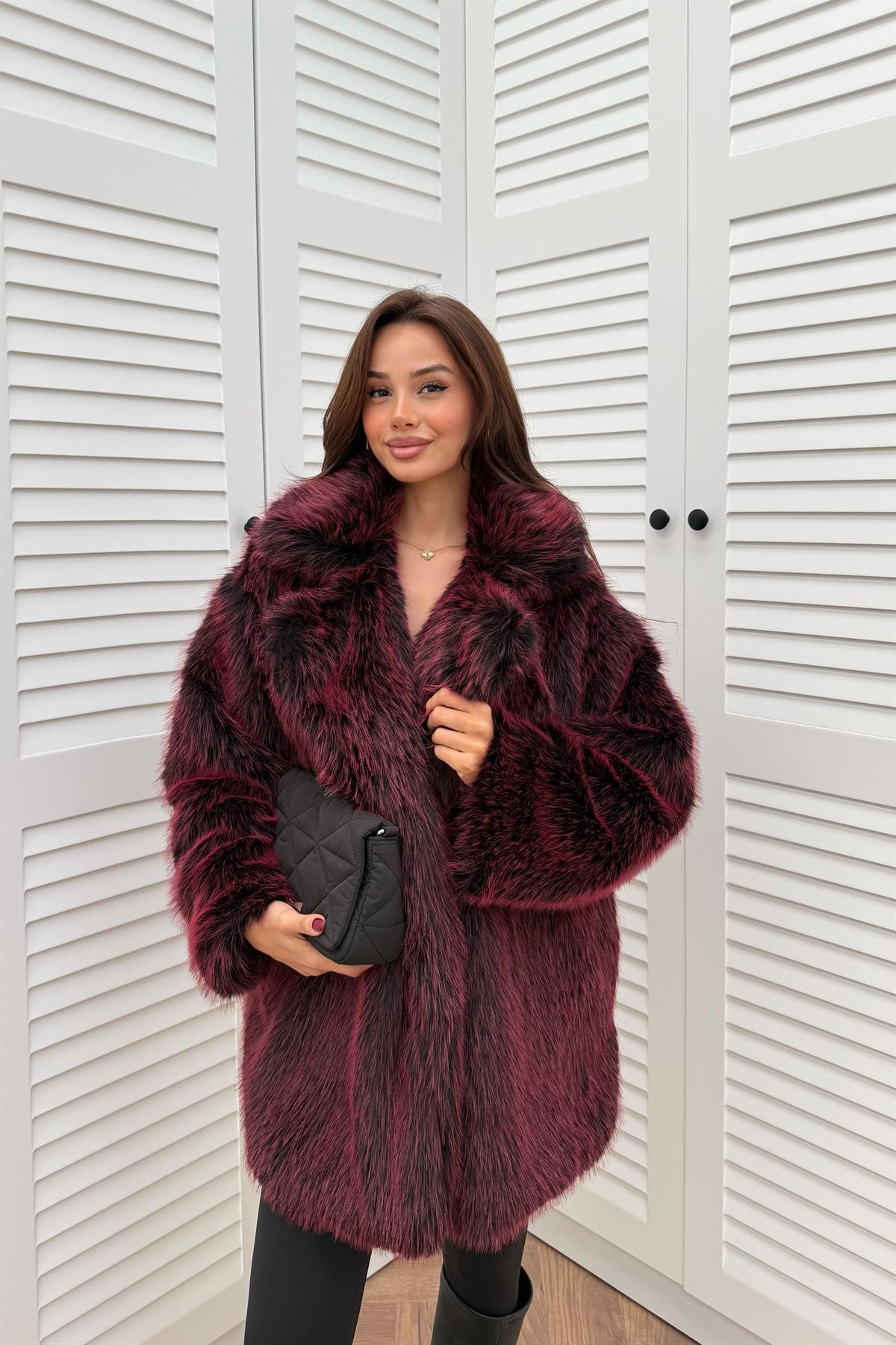 Premium Kürk Kaban - BORDO