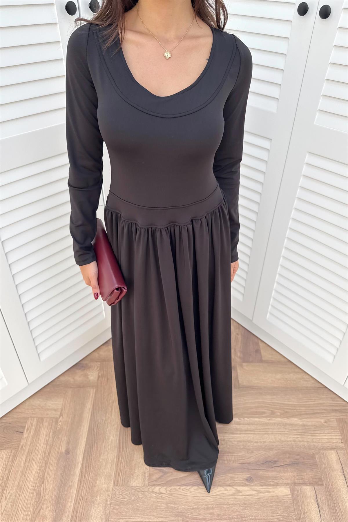 Sırt Detaylı Uzun Boy Elbise - SİYAH