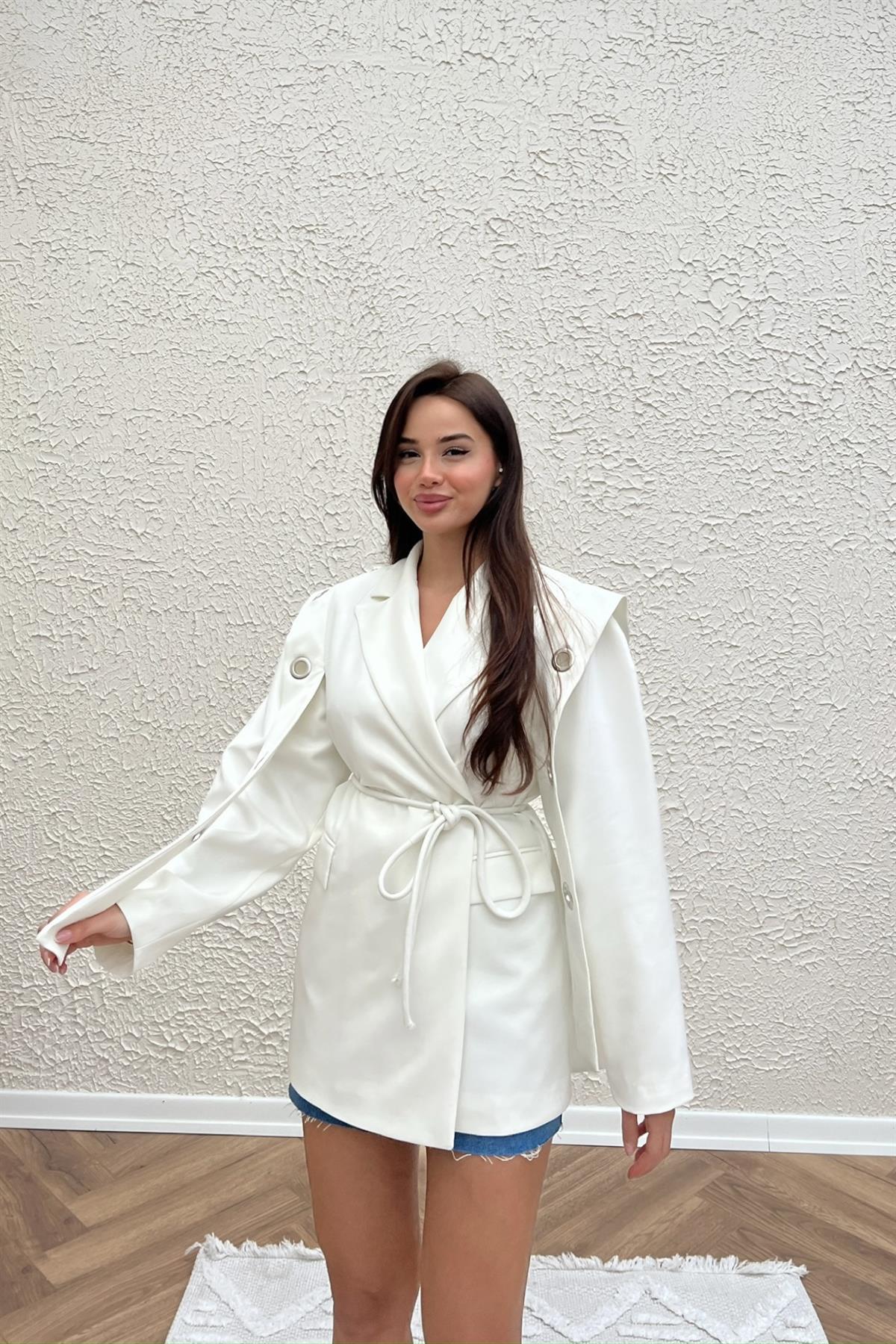Tasarım Blazer Ceket - BEYAZ