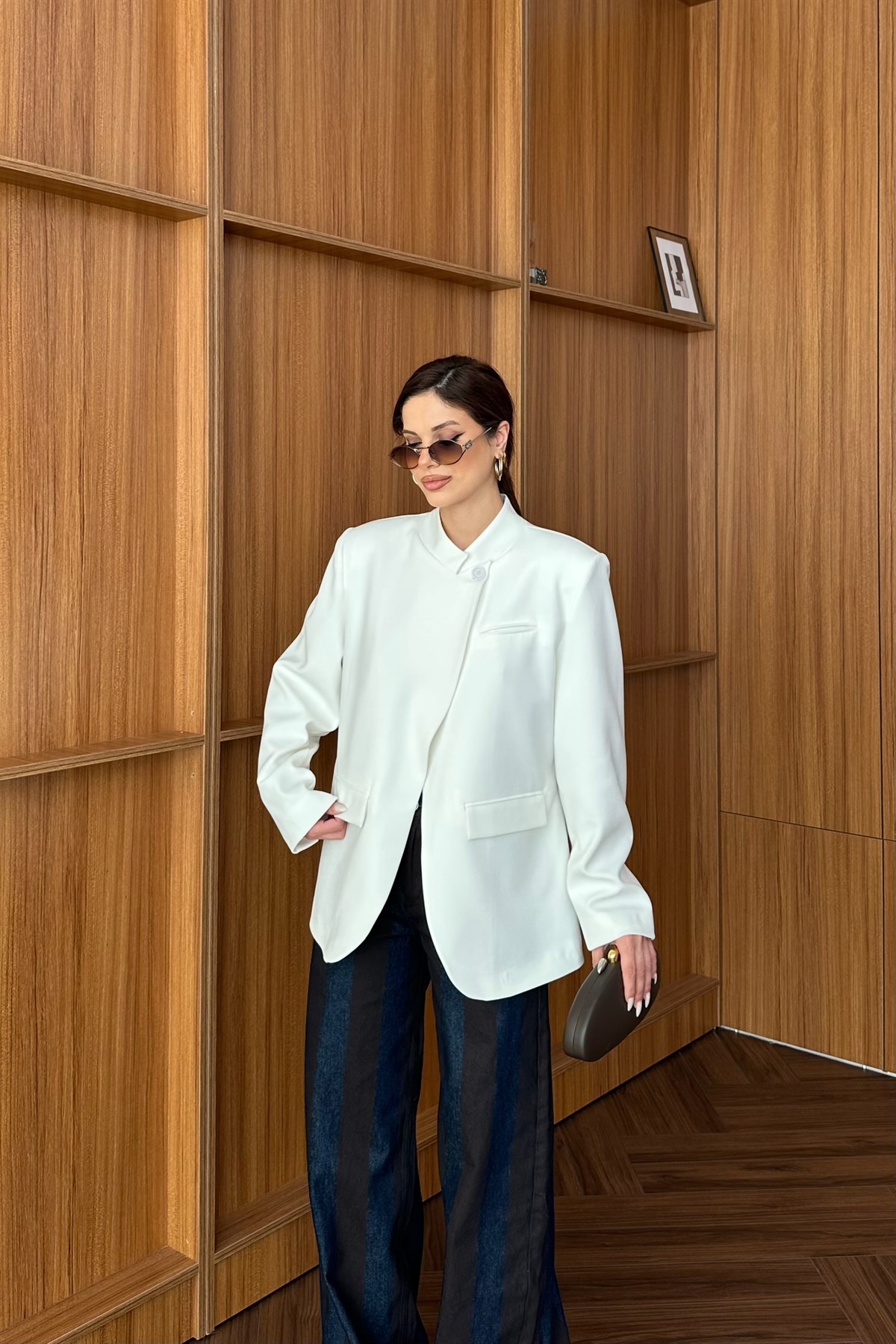Tek Düğme Detaylı Blazer Ceket - EKRU