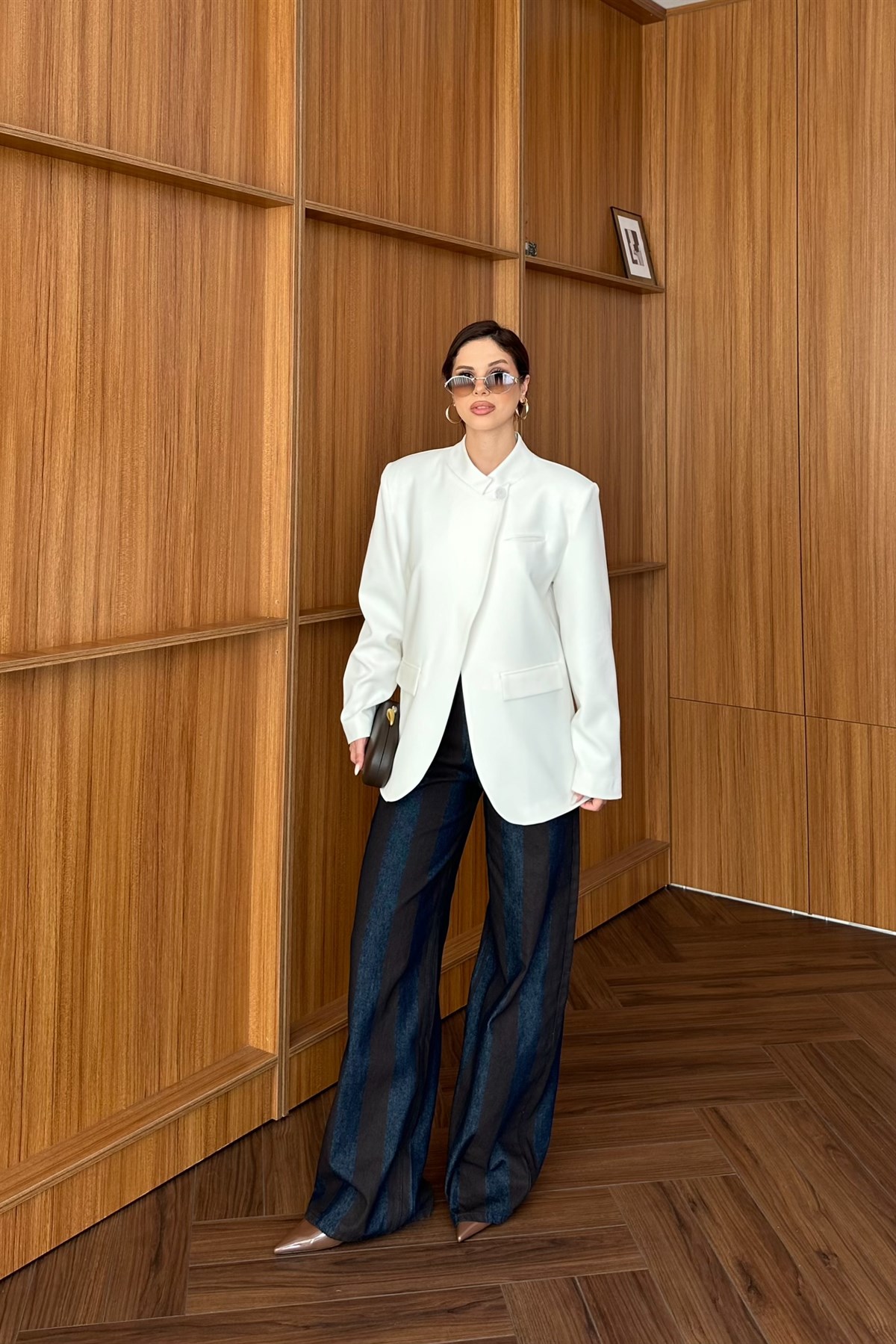Tek Düğme Detaylı Blazer Ceket - EKRU