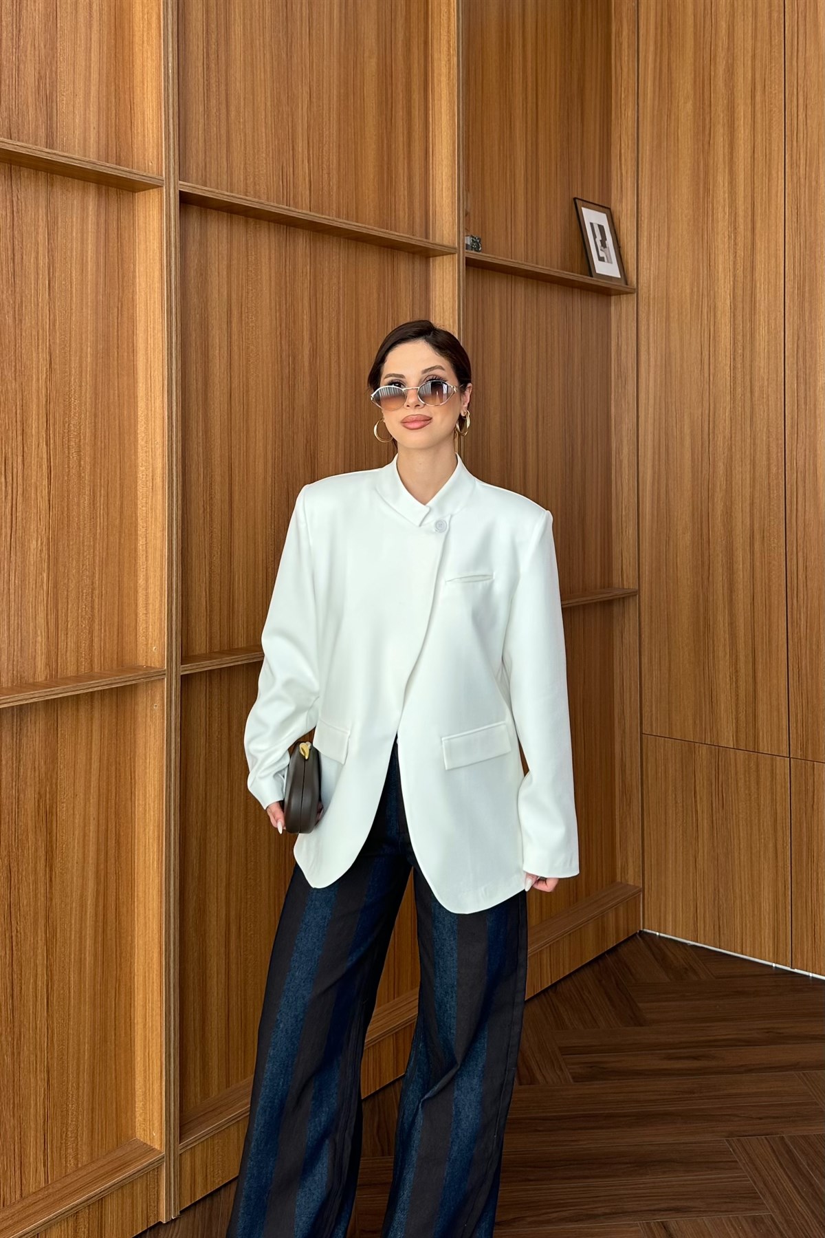 Tek Düğme Detaylı Blazer Ceket - EKRU