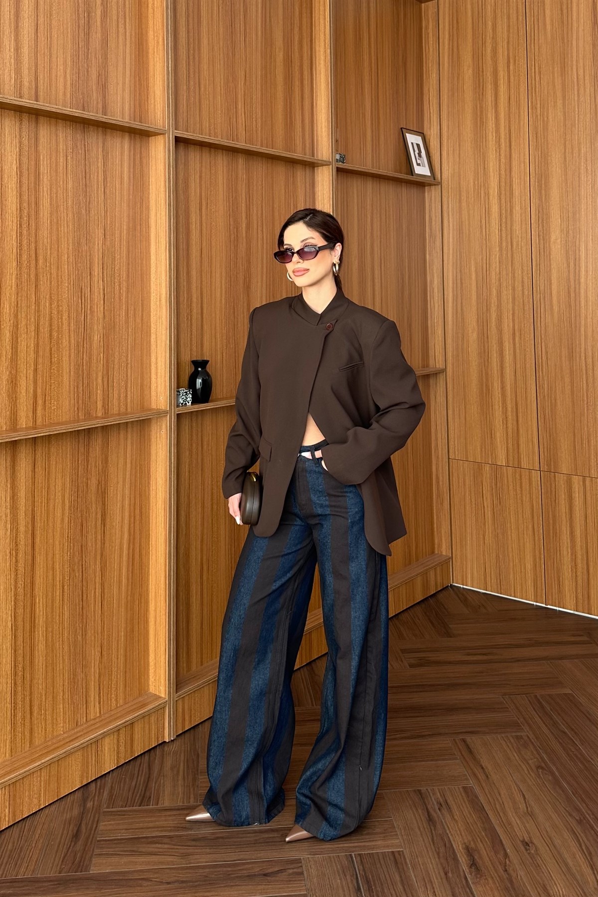 Tek Düğme Detaylı Blazer Ceket - KAHVE