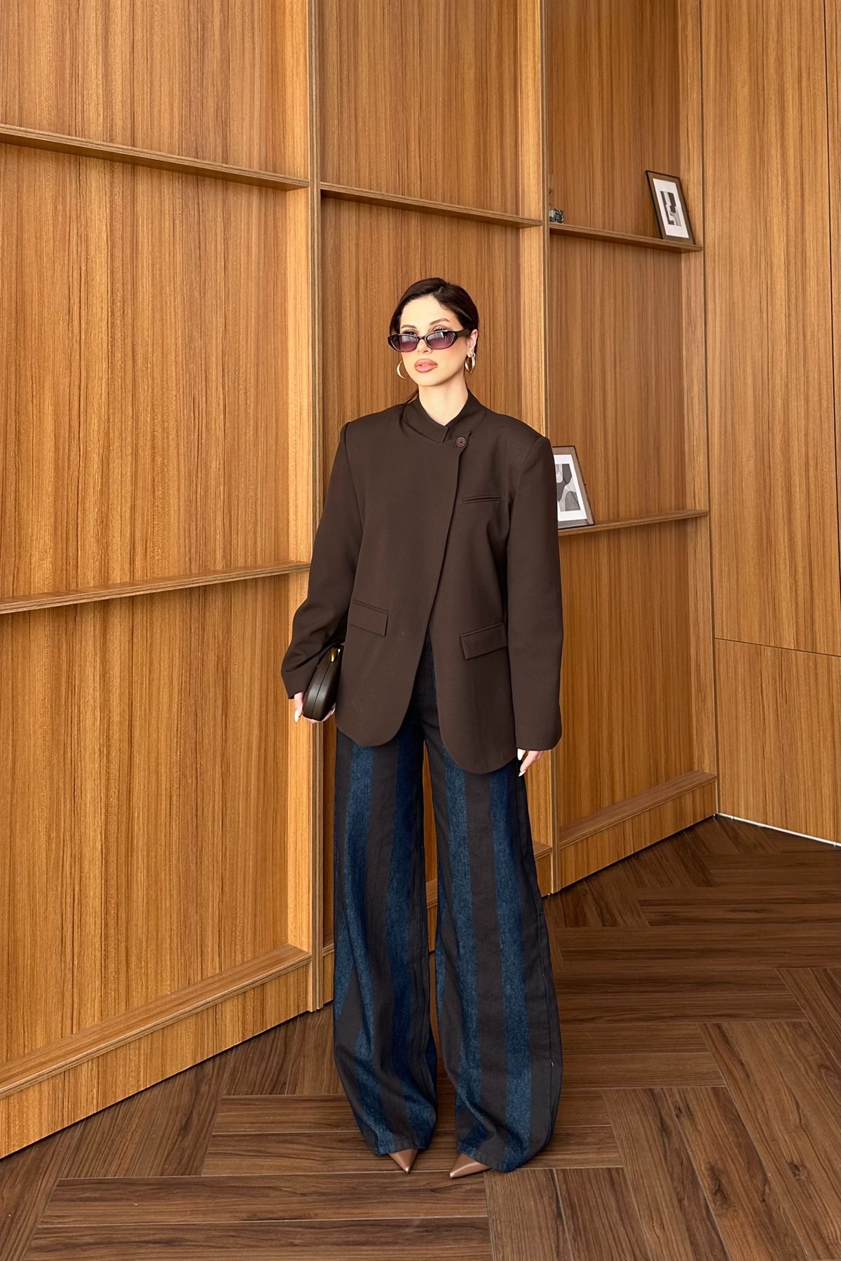 Tek Düğme Detaylı Blazer Ceket - KAHVE