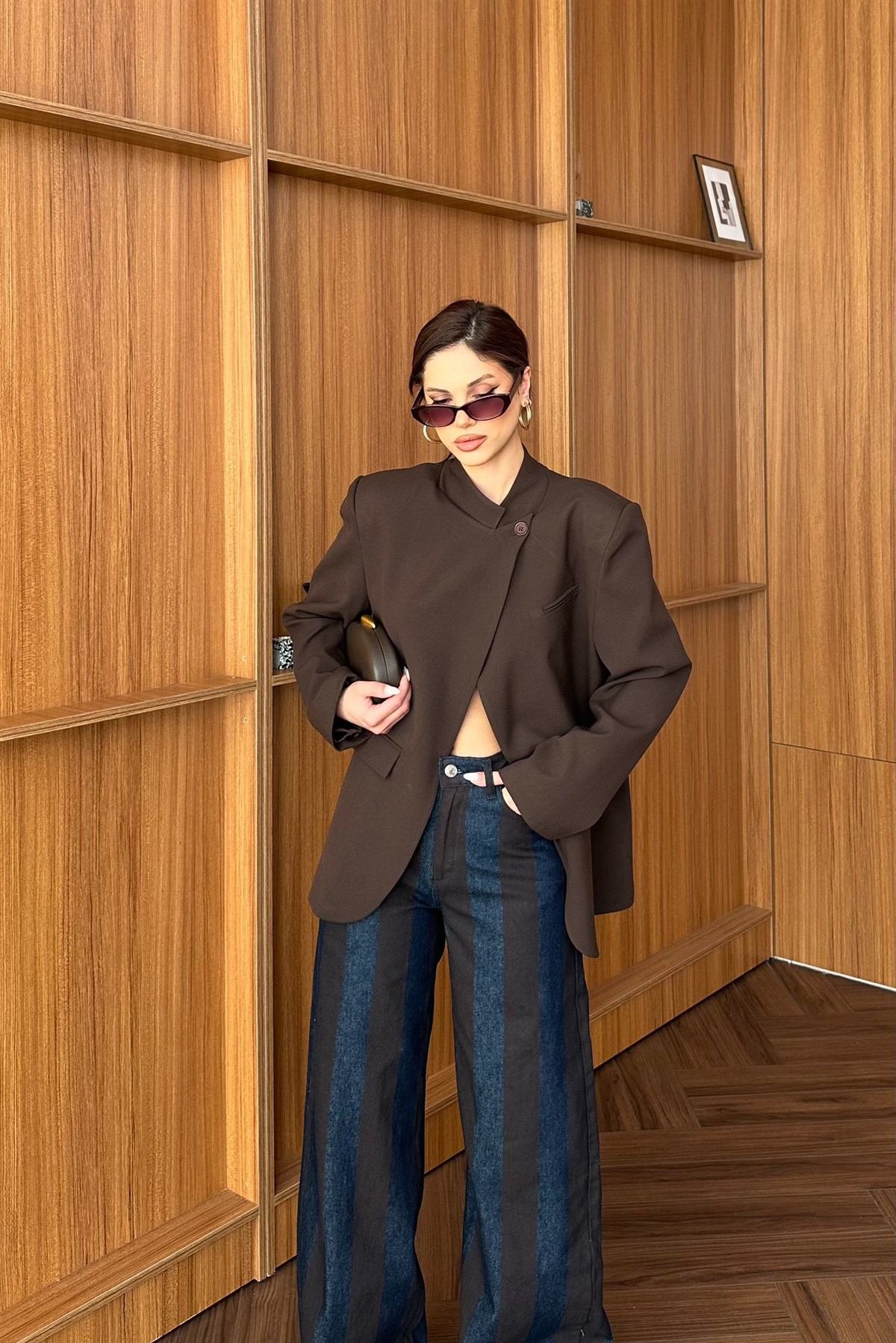 Tek Düğme Detaylı Blazer Ceket - KAHVE