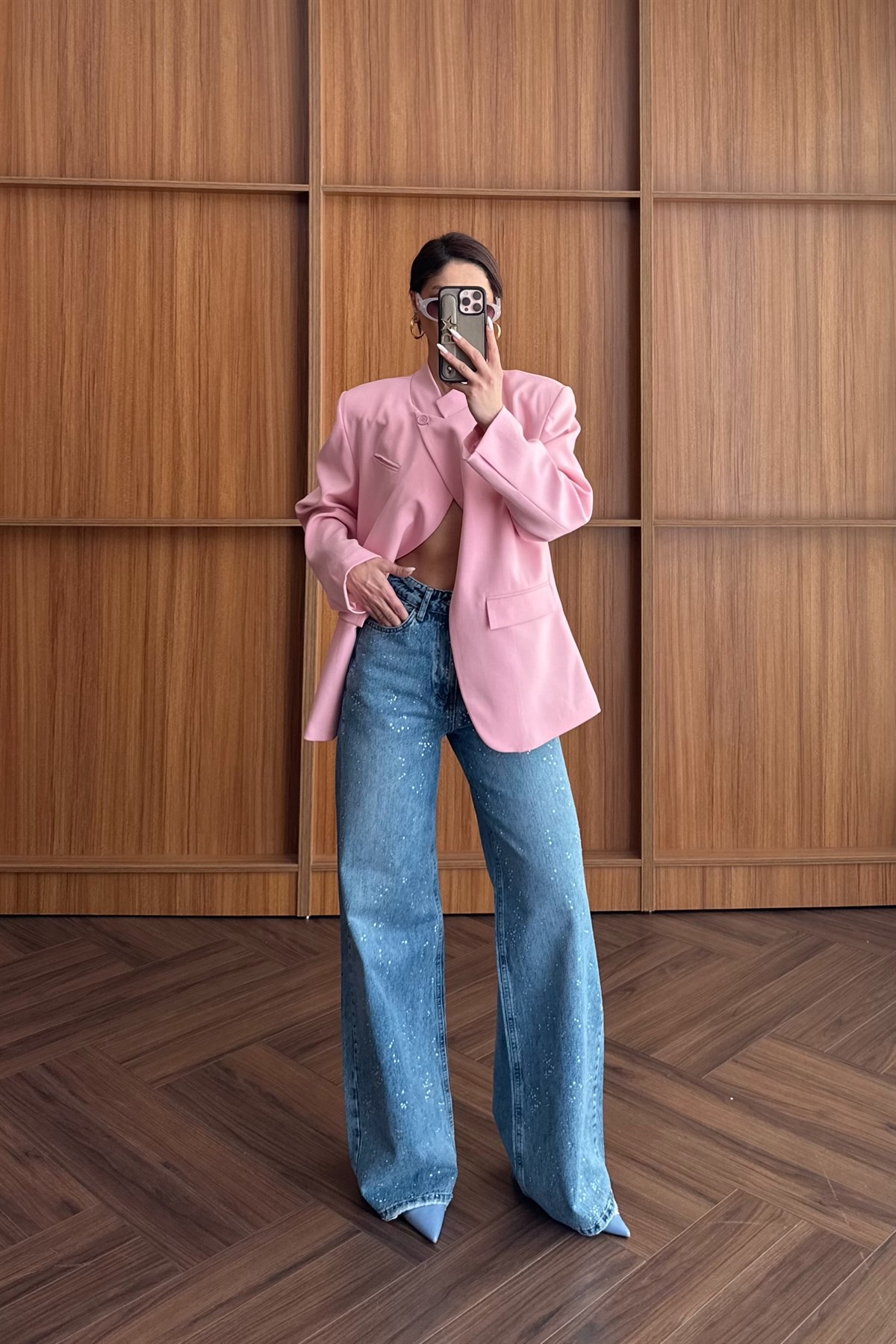 Tek Düğme Detaylı Blazer Ceket - PEMBE