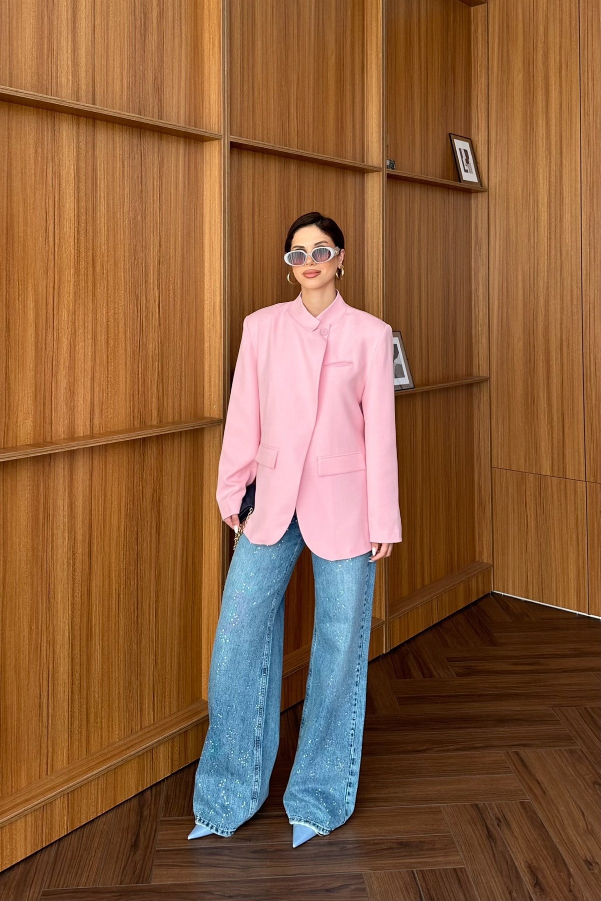 Tek Düğme Detaylı Blazer Ceket - PEMBE