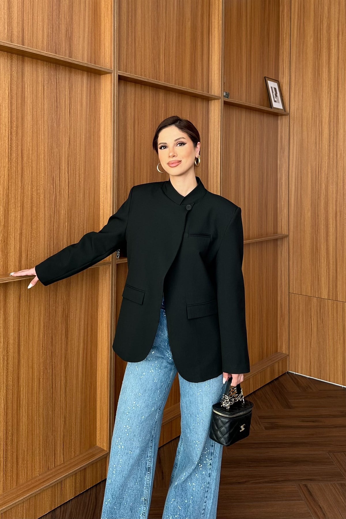 Tek Düğme Detaylı Blazer Ceket - SİYAH