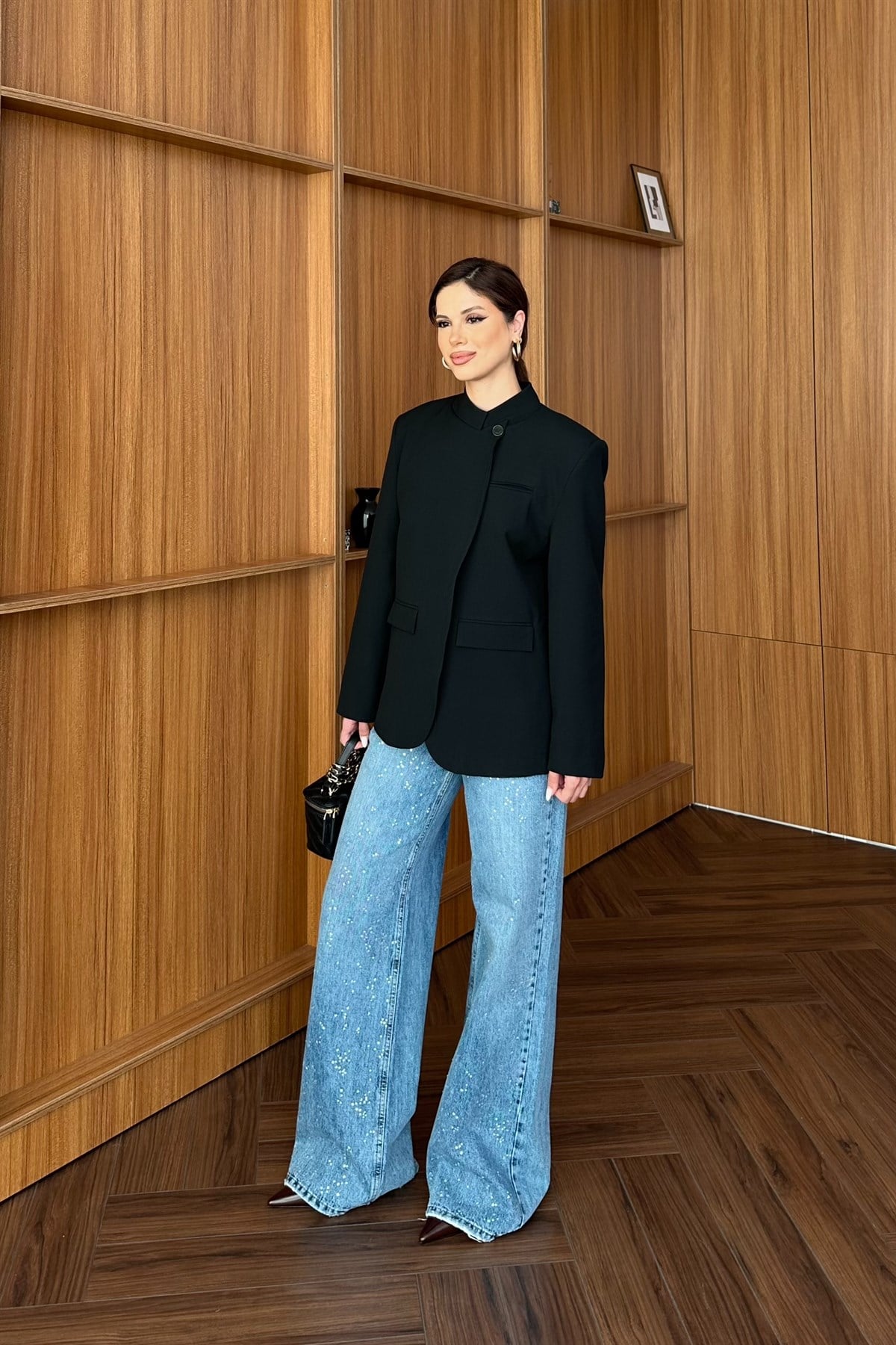 Tek Düğme Detaylı Blazer Ceket - SİYAH