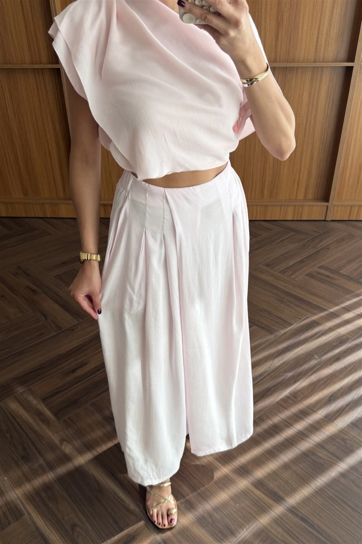 Tensel Etekli Pantolon - PEMBE