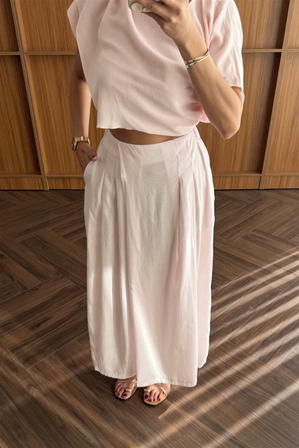 Tensel Etekli Pantolon - PEMBE