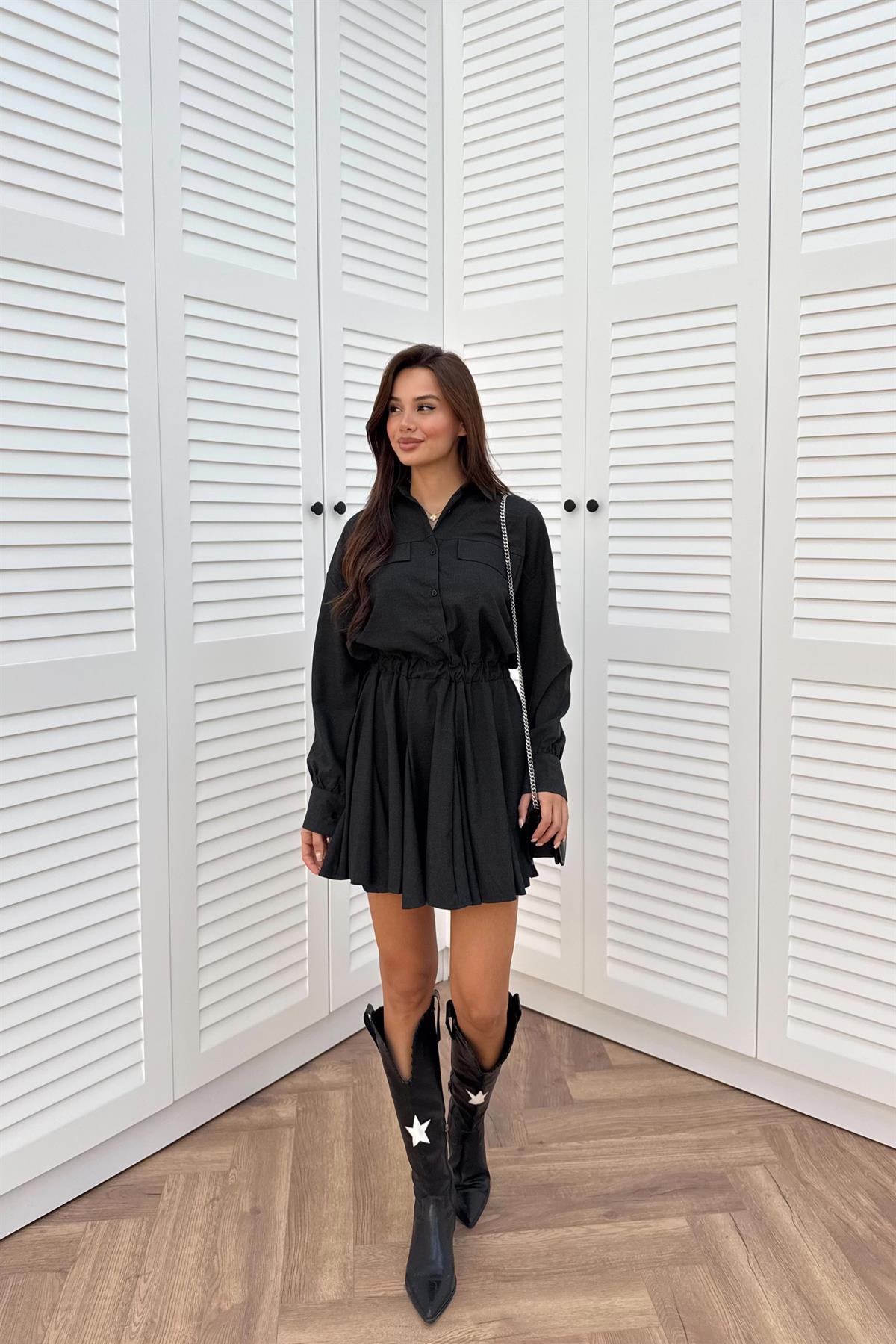 Volan Etekli Elbise - ANTRASİT