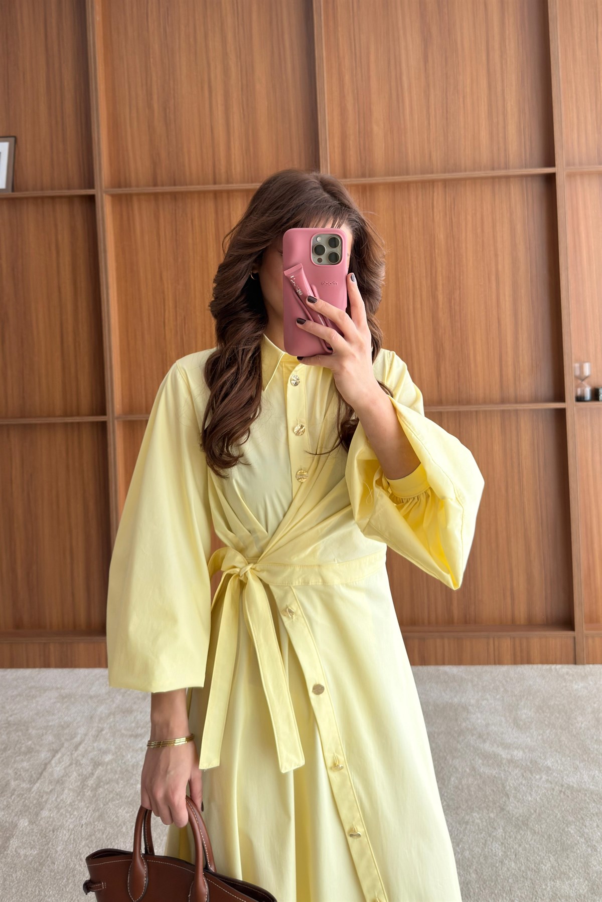 Yandan Bağlamalı Poplin Elbise - SARI