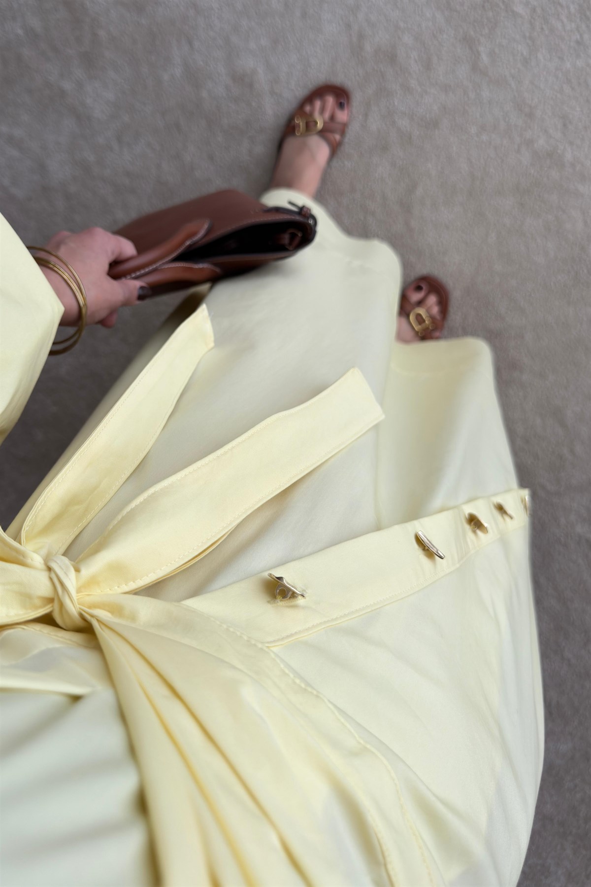 Yandan Bağlamalı Poplin Elbise - SARI