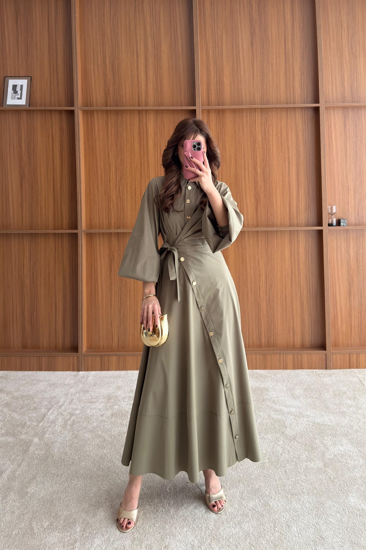 Yandan Bağlamalı Poplin Elbise - ZÜMRÜT YEŞİLİ