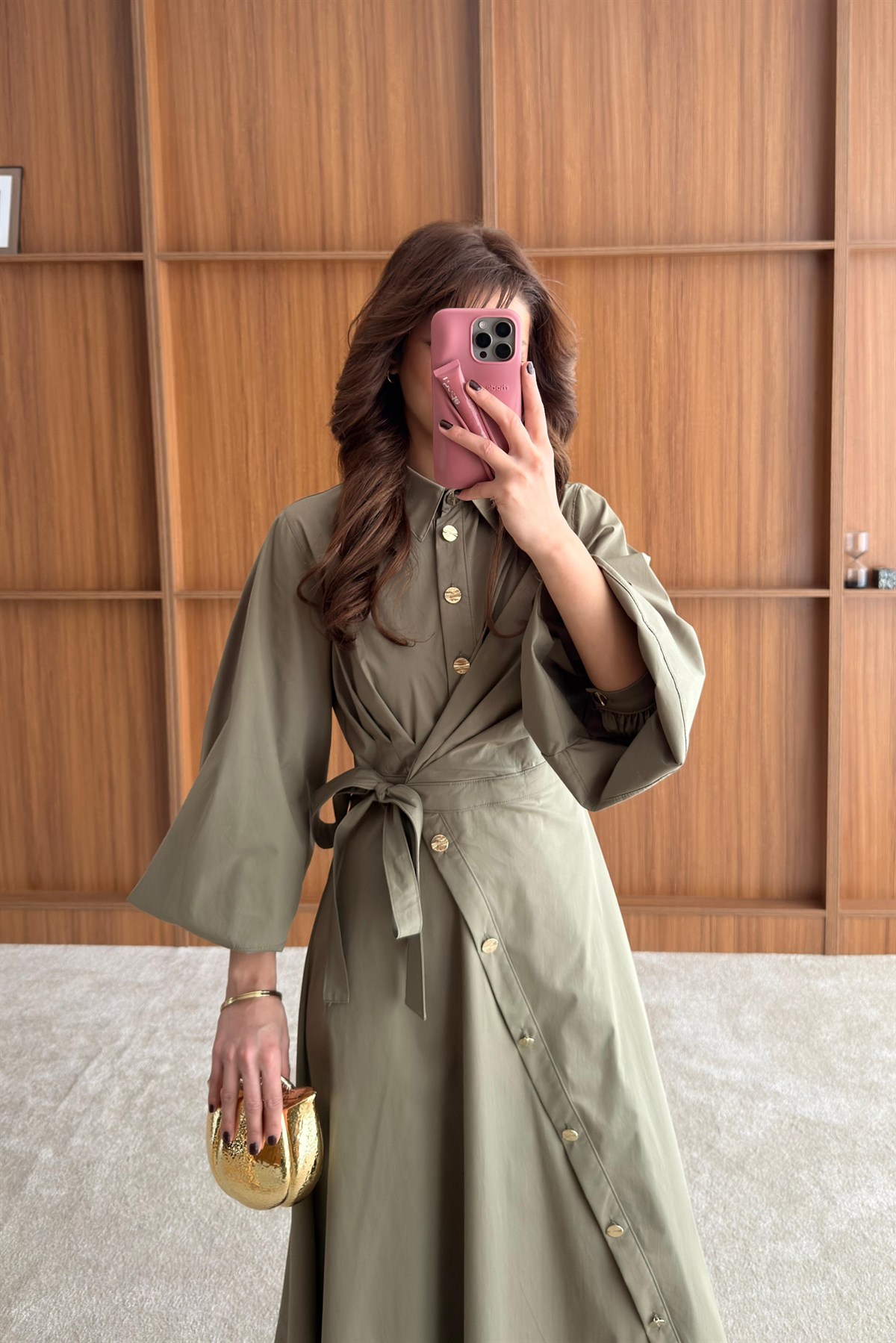 Yandan Bağlamalı Poplin Elbise - ZÜMRÜT YEŞİLİ