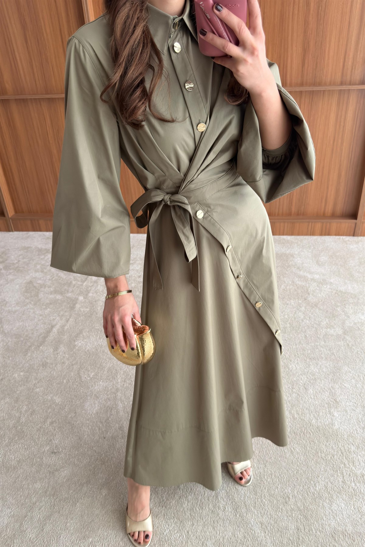 Yandan Bağlamalı Poplin Elbise - ZÜMRÜT YEŞİLİ