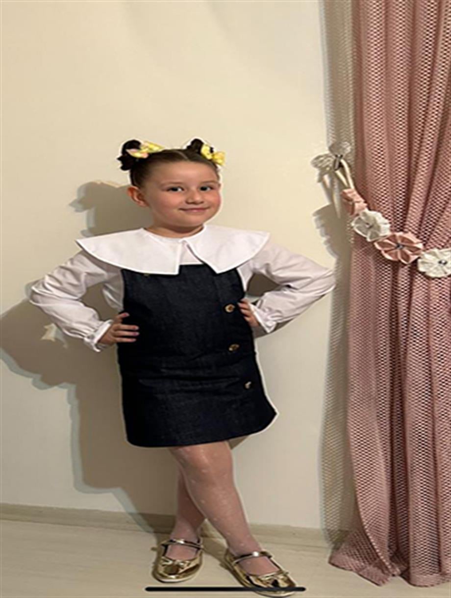 İPEK KİDS KIZ ÇOCUK KOT SALOPET POPLİN GÖMLEK KOMBİN