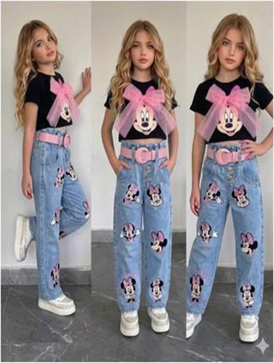 ipekkids Pantolon Bluz Kemer Kombin Siyah