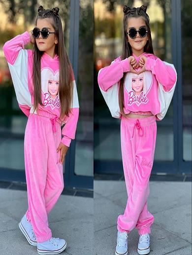 İPEK KİDS BARBİE KAPÜŞONLU 2Lİ TAKIM PEMBE