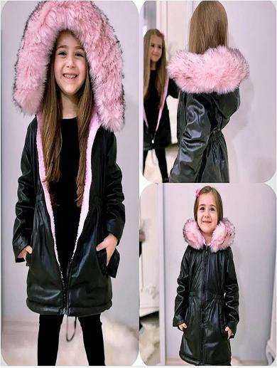 İPEK KİDS Kız Çocuk Giyim Tam Kışlık Ithal Kürklü Deri Mont